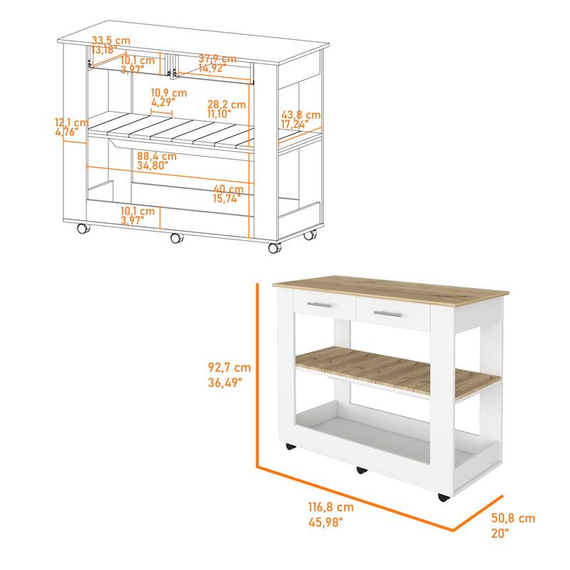 2-Shelf Kitchen Island,Storage Island with 2 Drawers