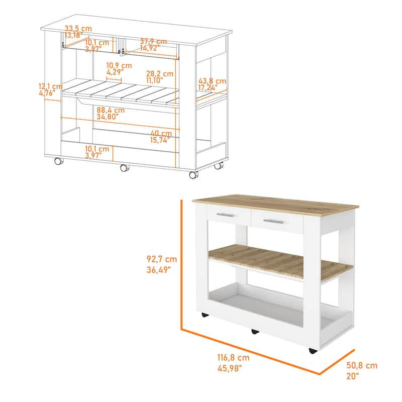 Rockaway 2-Drawer 2-Shelf Kitchen Island White and Light Oak