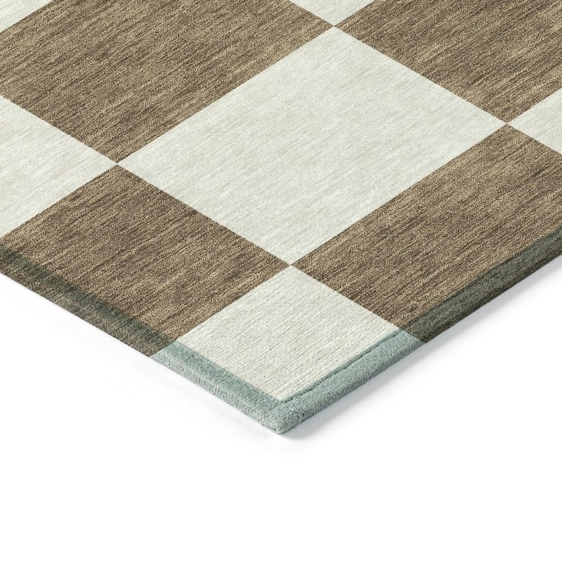 Machine Washable Indoor/ Outdoor Modern Checker Chantille Rug