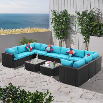 Zenova 12-piece Blue Outdoor Patio Rattan Sofa Sectional Set