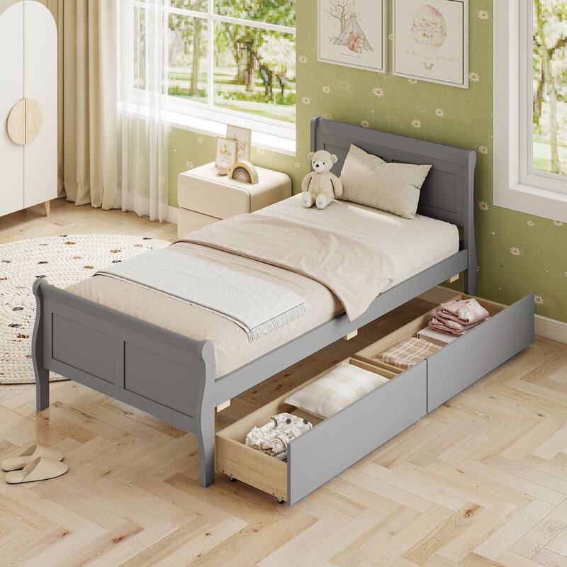 Costway Twin Size Bed Frame with 2 Storage Drawers Wood Platform Bed