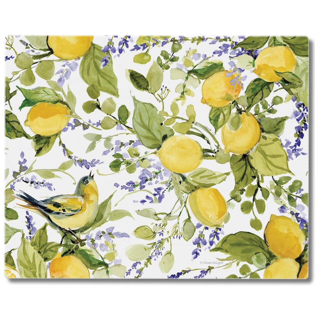 Tempered Glass Counter Saver / Cutting Board Watercolor Lemons - 15" x 12"