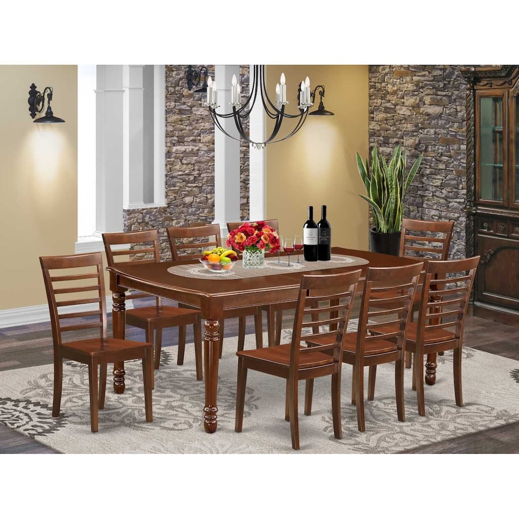 Rectangular Kitchen Dining Table Set 9pc 60-78" Table w/ Leaf & 8 Chairs - HomeStock