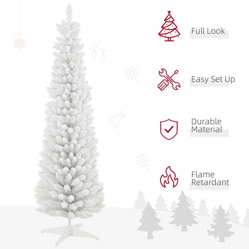 HOMCOM 6' Snow Flocked Artificial Pencil Christmas Tree, Slim Xmas Tree, Green - 5.89 ft