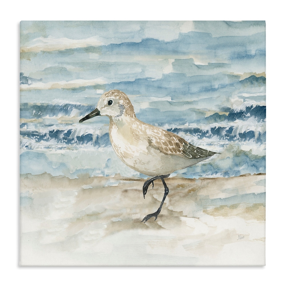Stupell Balancing Sandpiper on Shore Canvas Wall Art Design By Nan