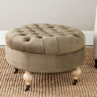 Safavieh Clara Mushroom Taupe Cotton Fabric Round Ottoman