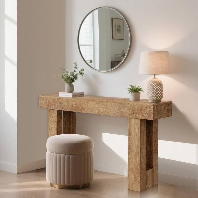 63" Rustic Farmhouse Console Table with Open Shelf