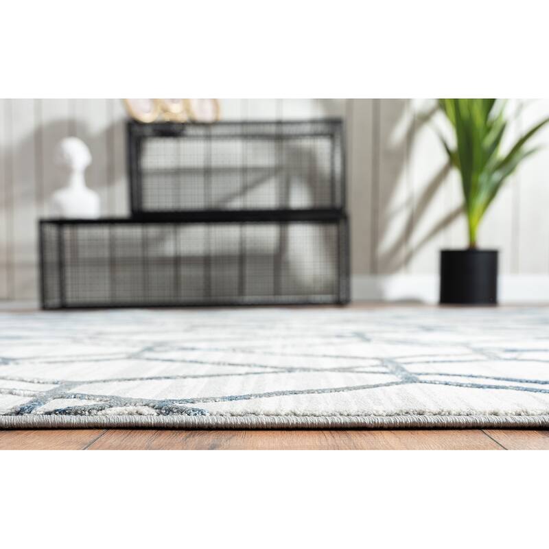 Abani Nova Blue Distressed Geometric Area Rug