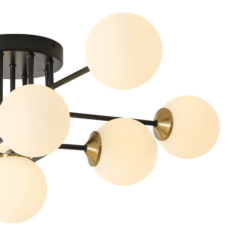 Linear Frosted Glass Globe Sputnik Semi Flush Ceiling Light