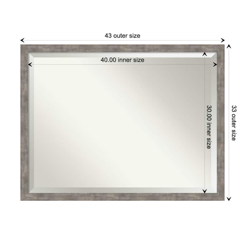 Beveled Wood Bathroom Wall Mirror - Marred Pewter Frame