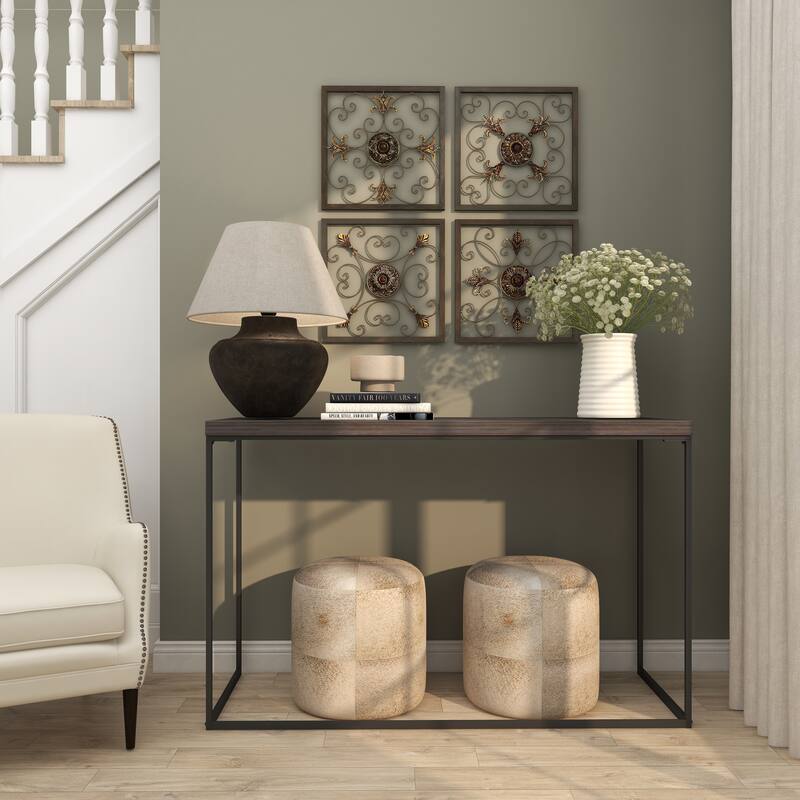 Brown Metal Wire Scroll Fleur De Lis Home Wall Decor with Gold Accents (Set of 4)