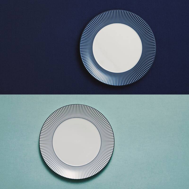 Wedgwood Gio Blue Plate 9.3in, Pinstripe White