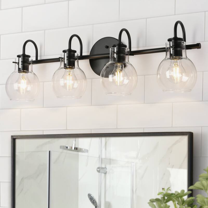 Olia Modern Black 3-Light Bathroom Vanity Light Orb Glass Wall Sconces Minimalist Design - 4-Light/29.5"