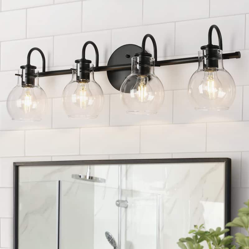Olia Modern Black 3-Light Bathroom Vanity Lights Dimmable Globe Glass Wall Sconces - 4-Light/29.5"