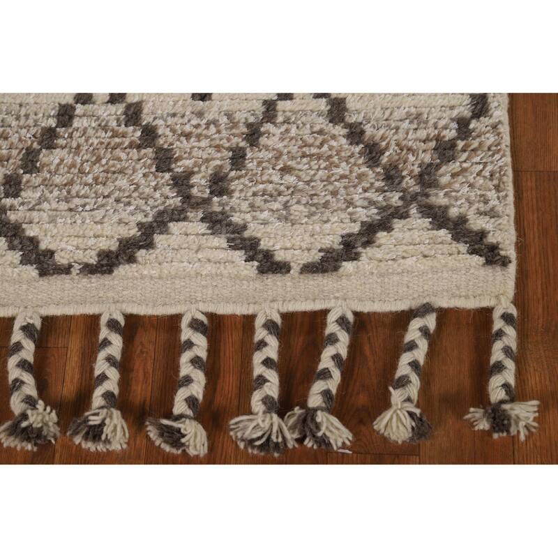 Striped Geometric Moroccan Accent Rug Hand-Knotted Wool Carpet - 2'0"x 3'0"