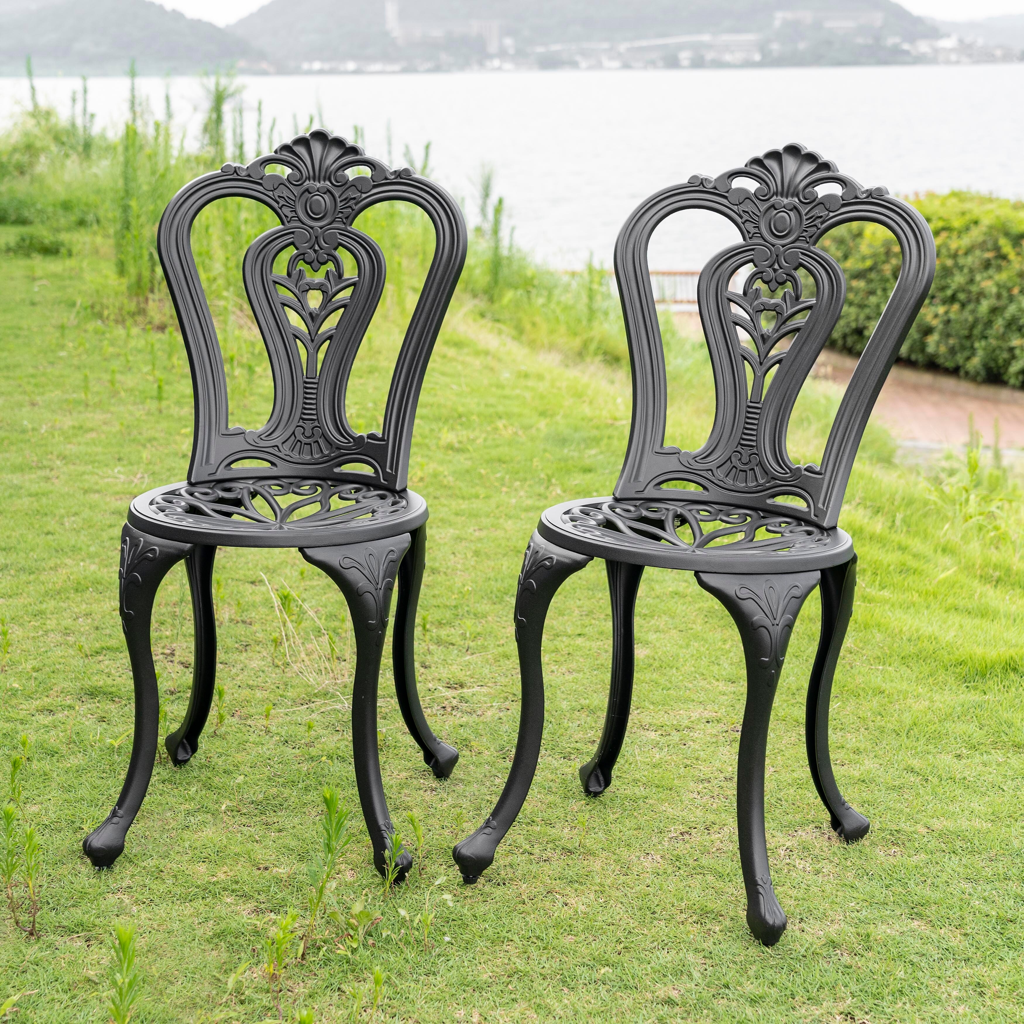 Outdoor 2 Piece Patio Chair Set Cast Aluminum Black with Gold Speckles