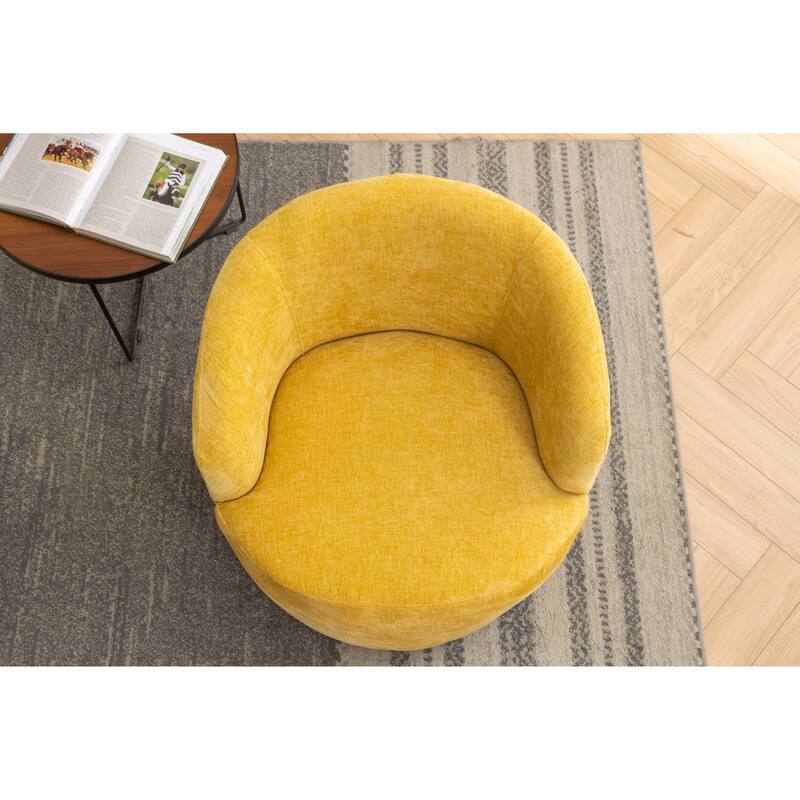Yellow Chenille 25.6" Swivel Barrel Chair with Black Coating