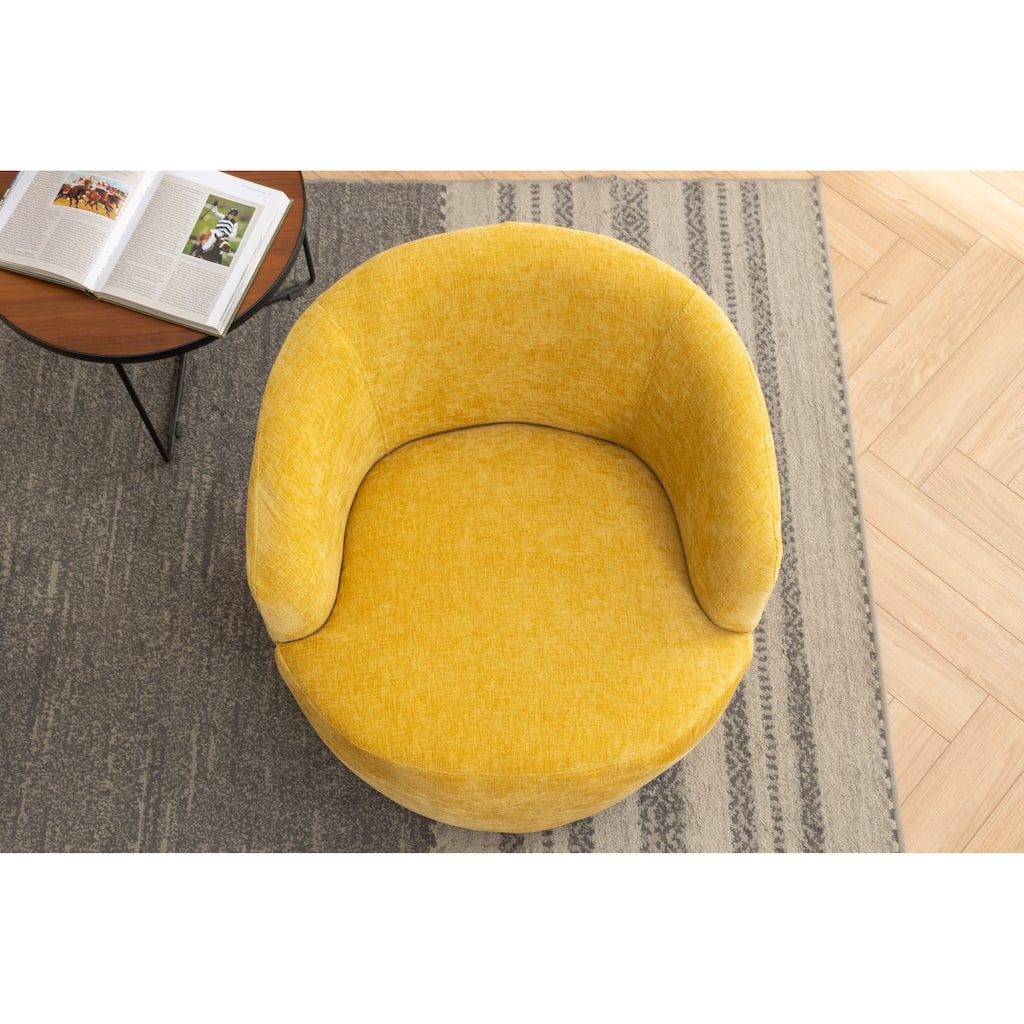 Yellow Swivel Accent Armchair Barrel Chair With Black Powder Coating Metal Ring