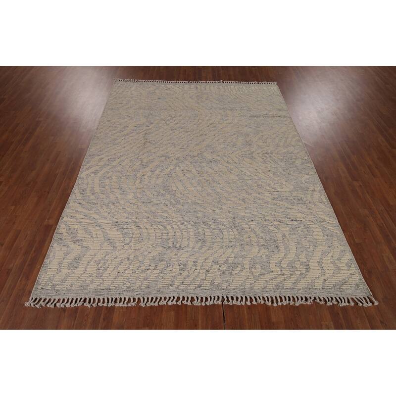 All-Over Moroccan Abstract Area Rug Hand-Knotted Wool Carpet - 8'0"x 10'3"