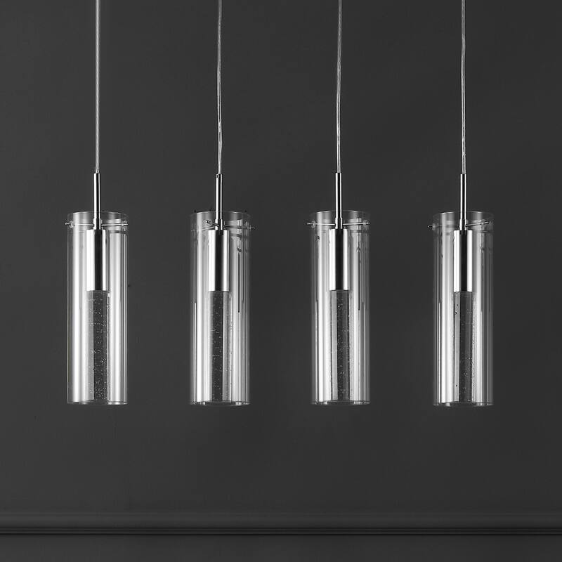 Zinnia Modern Style Iron/Crystal/Glass Integrated LED Linear Pendant, Chrome by JONATHAN Y