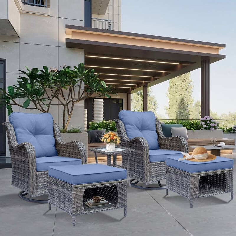 Wicker Patio Furniture Set-Patio Conversation Sets with Swivel Chairs