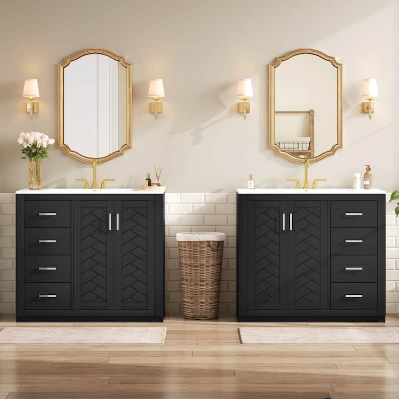 GDFStudio - Carrington Modern Freestanding Double Bathroom Vanity Set with Ceramic Sinks, Drawers & Soft Closing Doors - 72'W