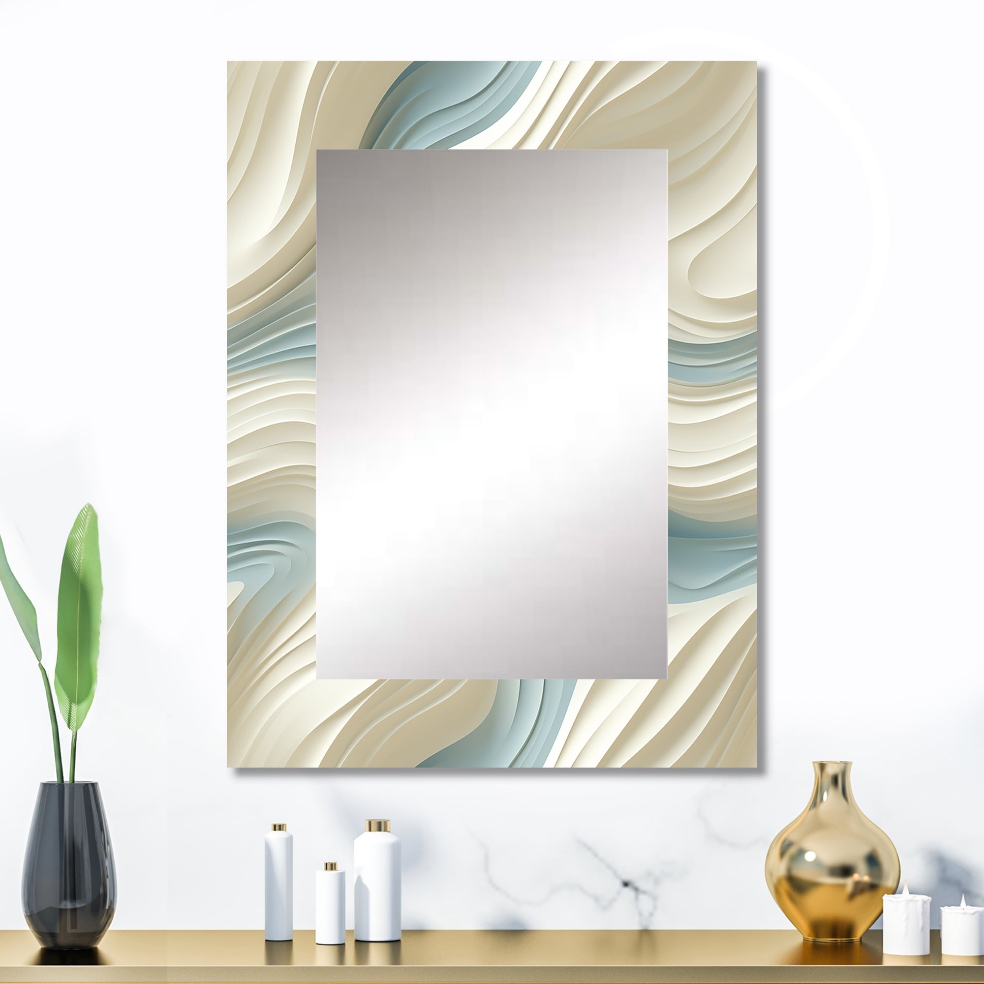 Designart "Sculptural Simplicity" Abstract Beige Wall Mirror - Modern Large Decorative Wall Mirror For Hallway
