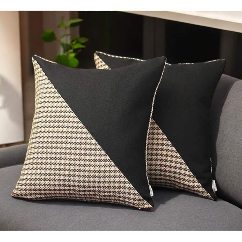 Set Of Two 18" X 18" Black And Brown Polyester Houndstooth Zippered Pillow