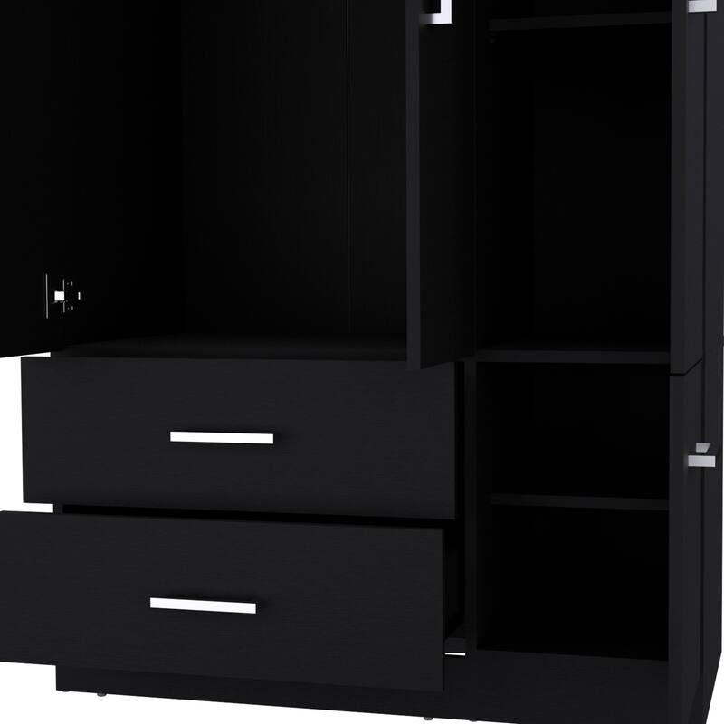 18.7" Modern Four-door Armoire with Hanging Rod, Two Drawers and 6 Shelves