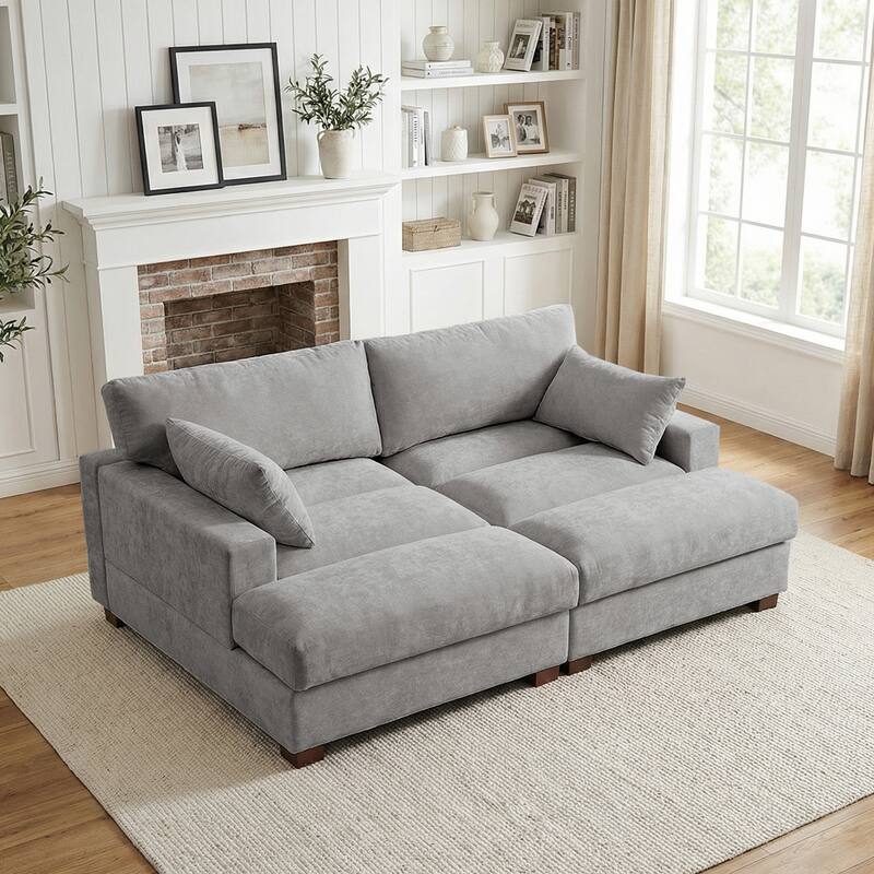 82.5"W Chenille Upholstered Sectional Modular Sofa With Chaise - Grey