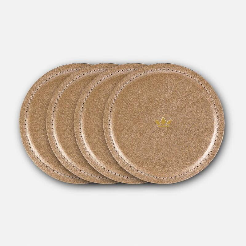 Set of 4 Black Leather Coasters Dia 3.9" - Black