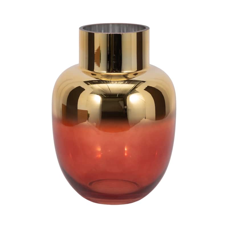 Glass Metallic Vase Contemporary Pink and Gold Decorative Flower Vase for Table Centerpiece or Home or Office