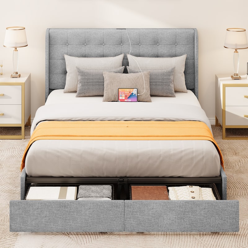 Moasis Upholstered Platform bed with a Hydraulic Storage System