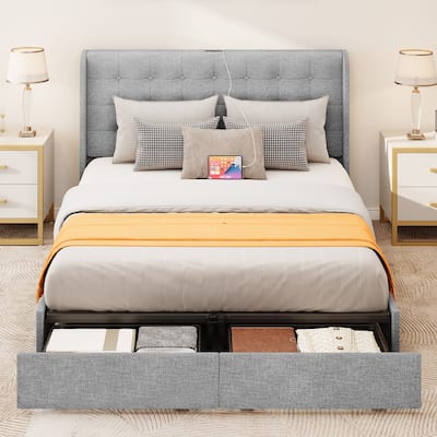 Moasis Upholstered Platform bed with a Hydraulic Storage System