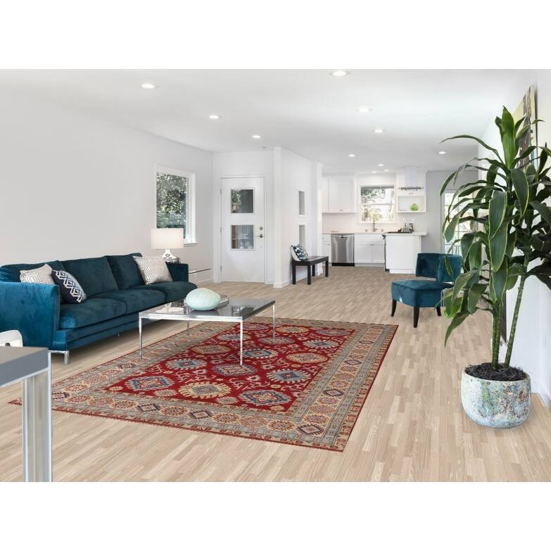 Hand Knotted Oriental 100% Wool Carpet Traditional All-Over Red Kazak Area Rug - 9' 2'' X 5' 11''