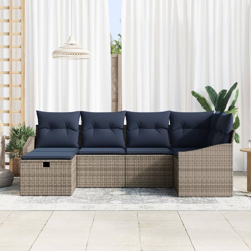 vidaXL 6/7 Garden Sofa Set with Cushions Black/Brown/Grey Poly Rattan - 91.9 x 48.6 x 27.2