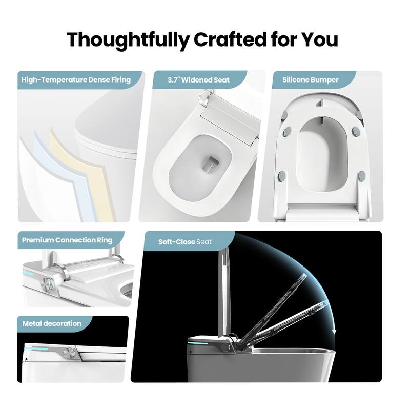 Yecla Elongated Smart Bidet Toilet Combo with LED screen display,ADA Chair Height, Heated Seat, Dryer & Foot/Remote Flush