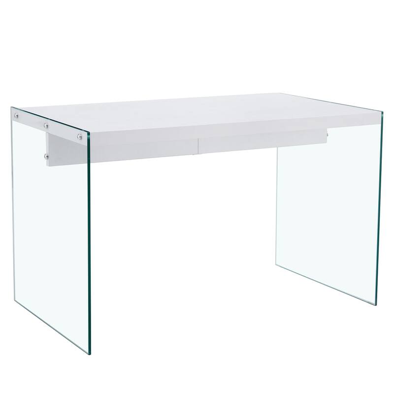 The top of the coffee table is made of MDF and white stickers, and the sides are clear tempered glass. The design is sim