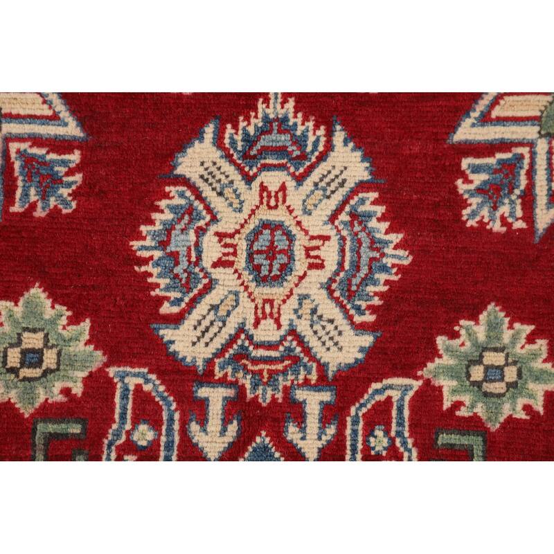 Kazak Oriental Area Rug Handmade Geometric Red Wool Carpet - 3'10" x 6'0"