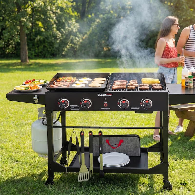 Royal Gourmet 4-Burner Gas Grill and Griddle Combo with Folding Legs