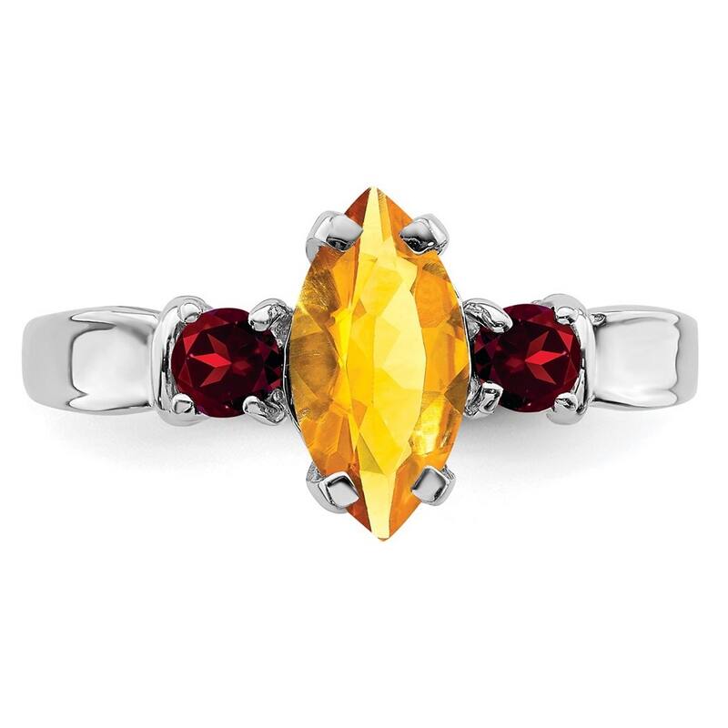 Curata 925 Sterling Silver Polished Open back Citrine and Garnet Ring
