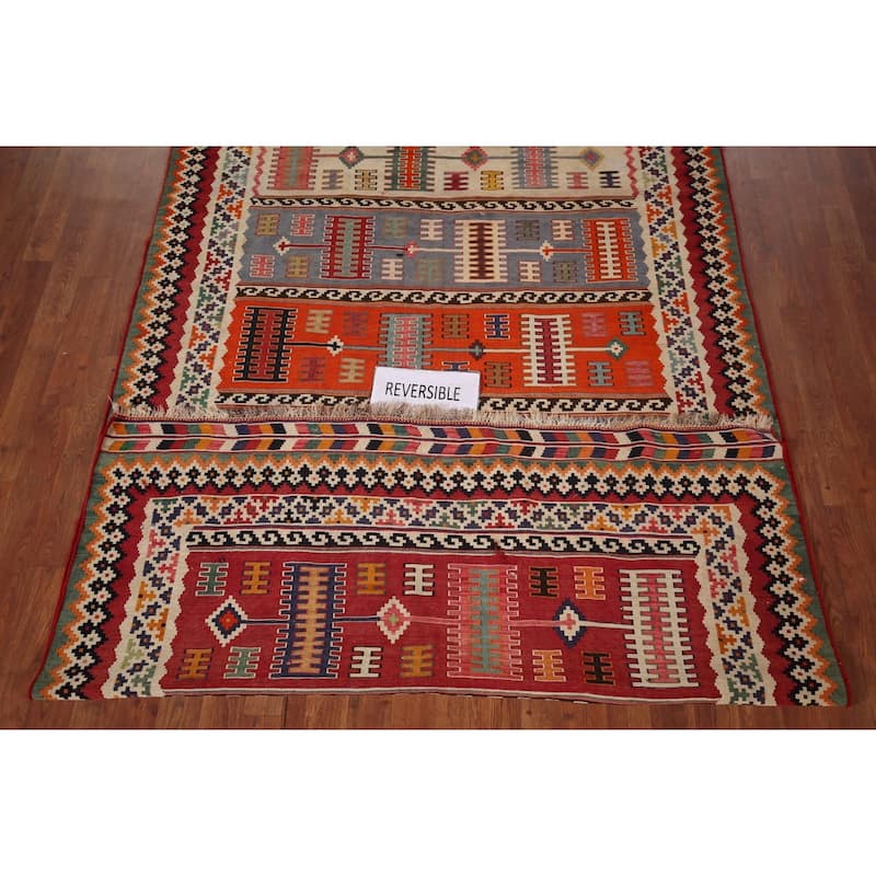 Vegetable Dye Kilim Qashqai Persian Antique Rug Flatweave Wool Carpet - 5'2" X 10'0"