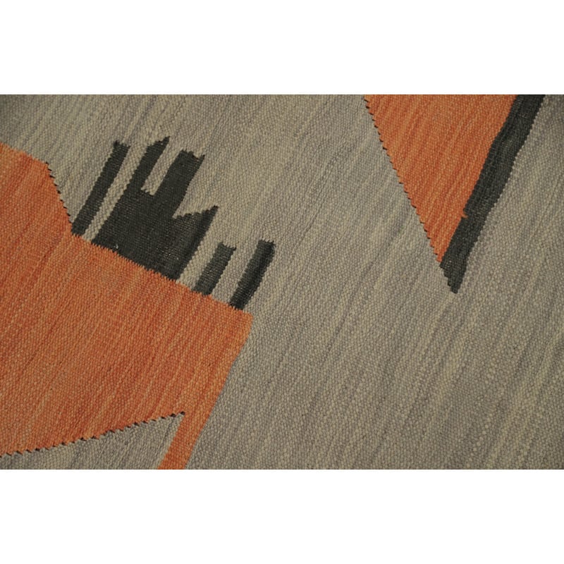 Hand Woven Oriental 100% Wool Carpet Southwestern Modern Greys & Charcoal Kilim Area Rug - 8' 10'' X 5' 7''