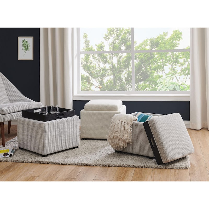 NPD Furniture Cameron Square Fabric Storage Ottoman with Tray