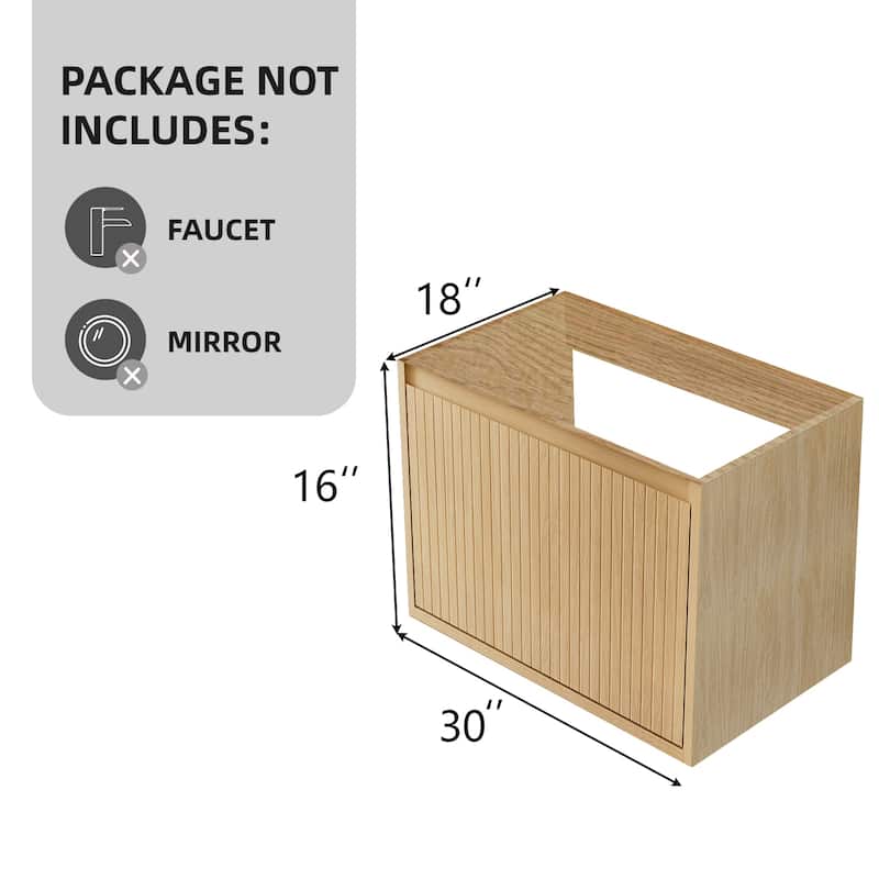 GDFStudio - Aero Modern Mid-Century Wall-Mounted Bathroom Vanity with Large Soft Close Drawer & Storage Spaces, WITHOUT Sink