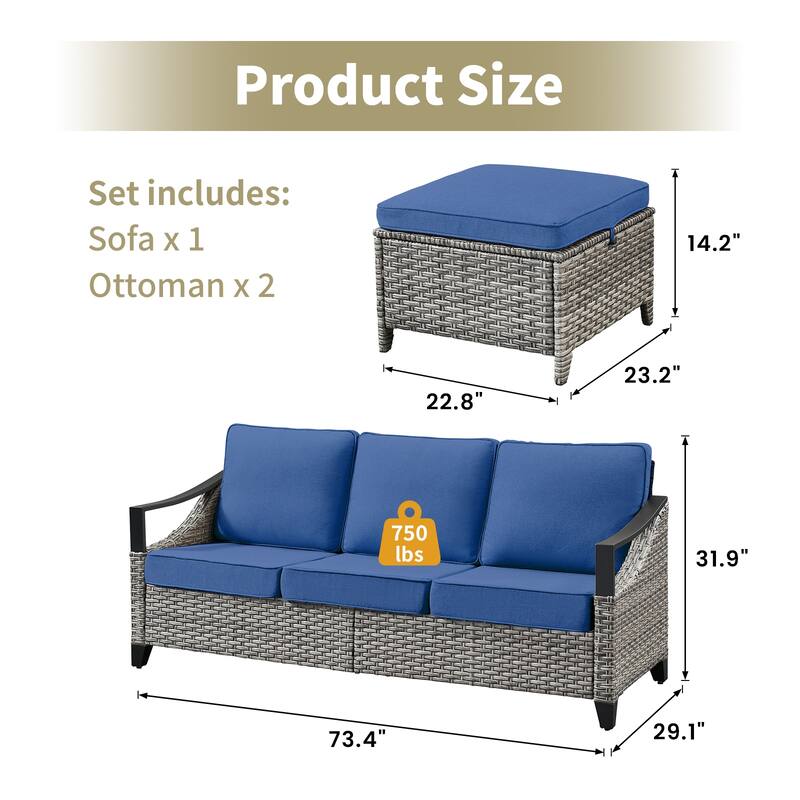 Pocassy Outdoor Sofa Swivel Patio Chair Table with Ottoman Set