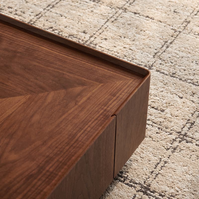 Circular Walnut Design Coffee Table with Drawers for