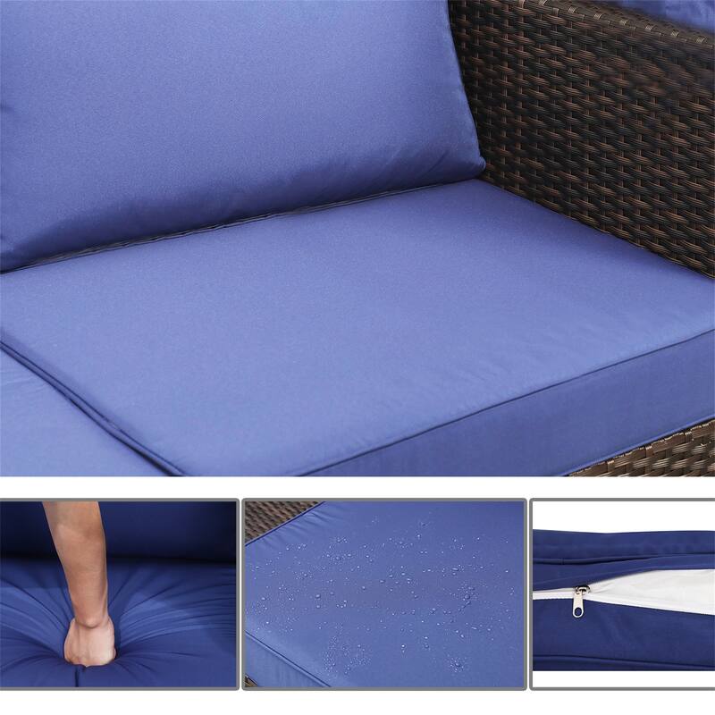 6 Pieces Patio Furniture Sets, Outdoor Rattan Daybed with Retractable Canopy, Outdoor Chaise Chair Sunbed