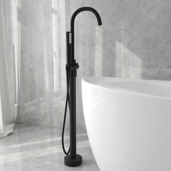 1-Handle Freestanding Floor Mount Tub Faucet Bathtub Filler with Hand Shower in Matte Black