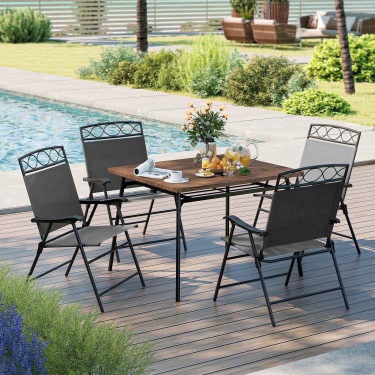 Folding Patio Folding Chairs Set of 4 with Metal Frame and Ergonomic Design - 25.5" x 24" x 36" (L x W x H)